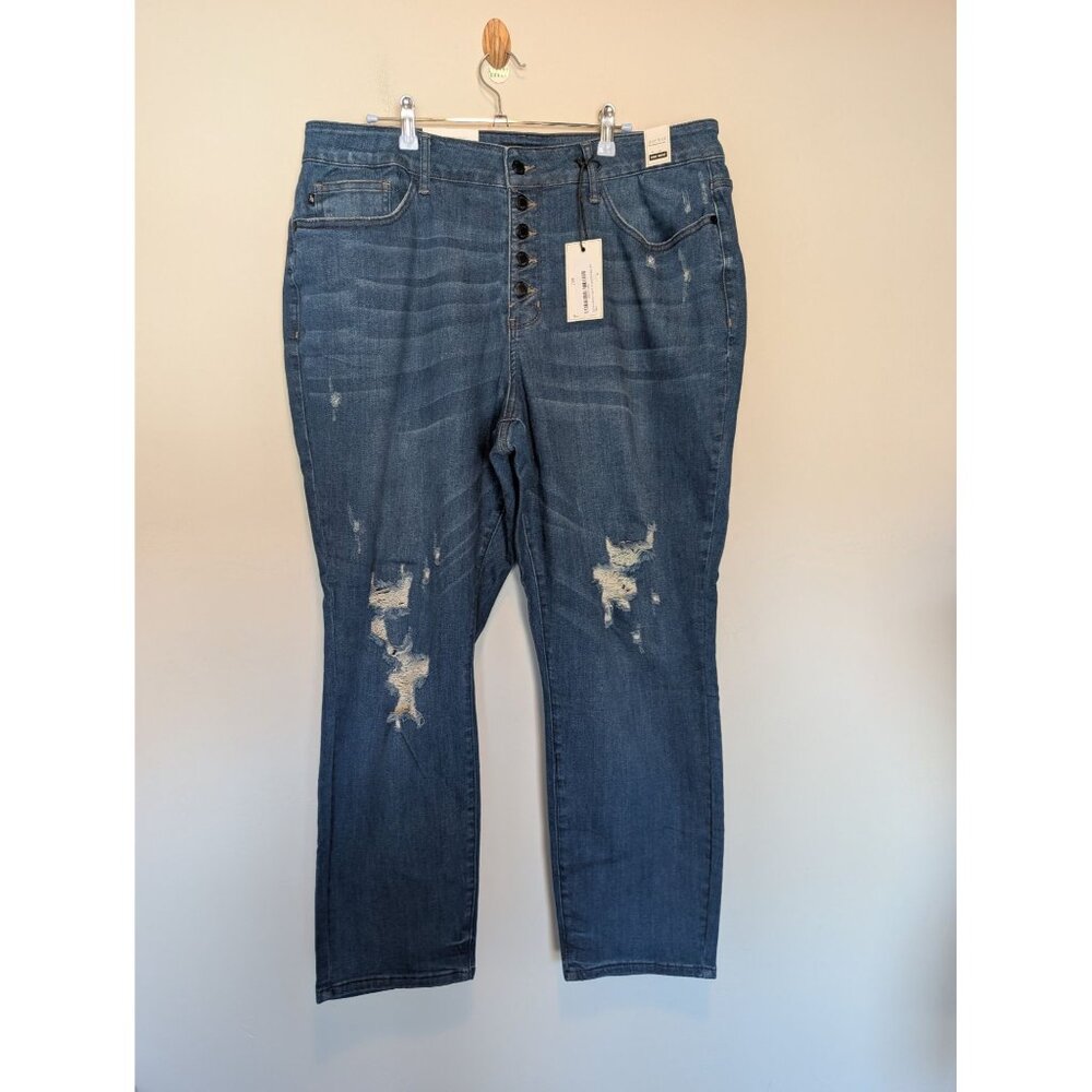 Judy Blue Womens High Waist Boyfriend Fit Distressed Stretch Jeans 20W